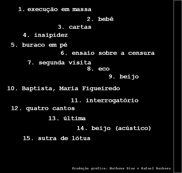 Verso do Cd com os nomes das músicas. Feito por Rafael Barbosa.